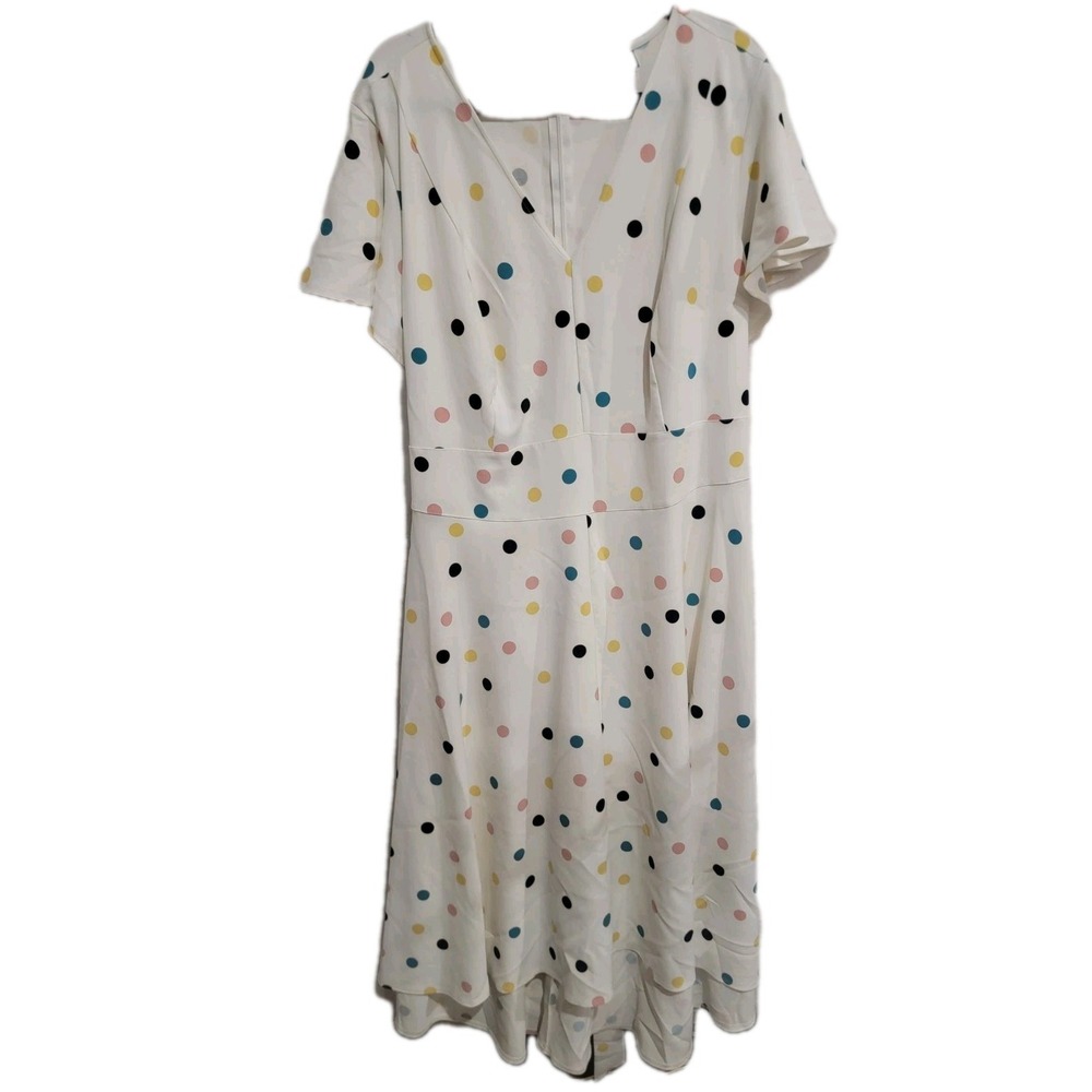 Lane Bryant White Polkadot Hi-Lo Dress Plus Size 28 Short Sleeve Belted Flowy